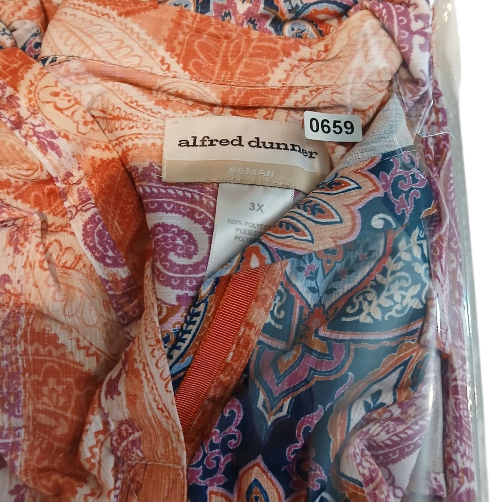 Alfred Dunner Colorful Paisley Stripe Womans Plus Blouse Top 3x Patchwork - Picture 10 of 10